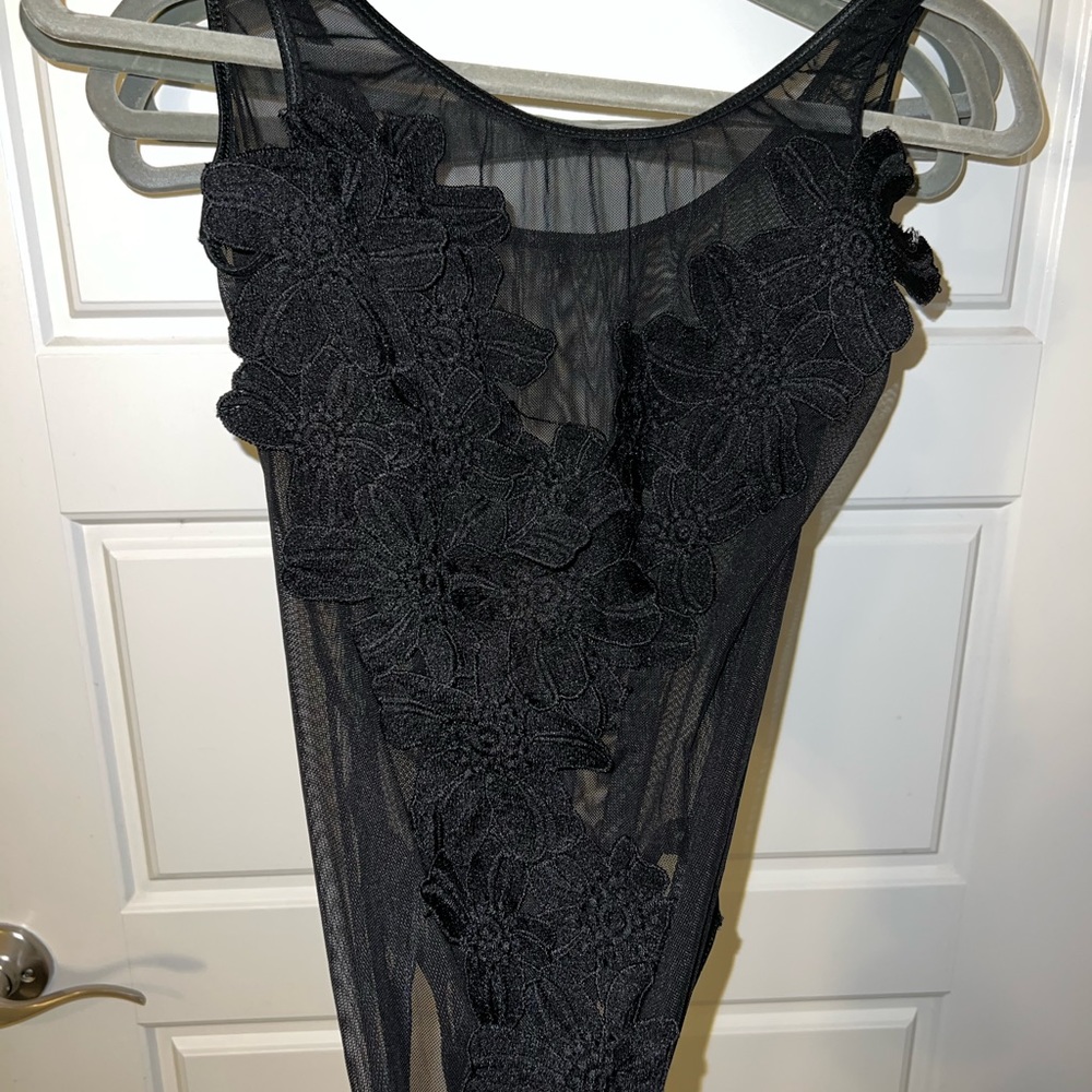 Floral black lace body suit